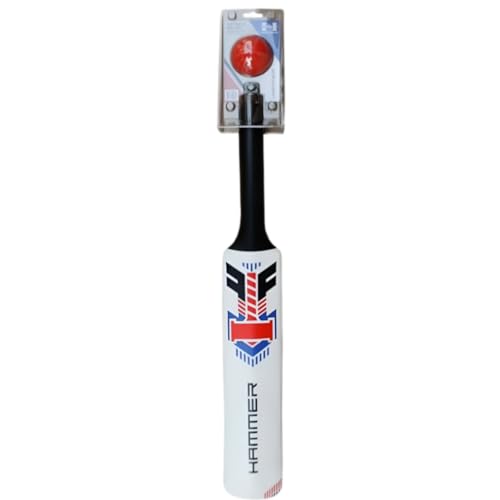 Hammer Plastic Cricket Bat Set (One Soft Bat and Ball) - Durable & Lightweight Cricket Bat Easy to Transport - Ideal Bat and Ball Set for ?Children/Junior/Boys - Classic White Color