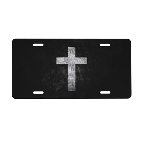 KOSUES Vintage Jesus Cross Aluminum License Plate 6 x 12 Inch Metal Car Front License Plate Cover Car Decor Accessory Novelty Vanity Decoration Tag with 4 Holes Gift for Men Women