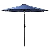 Sun-Ray 811051 Sombrilla redonda de 9 pies con 8 varillas con luz solar, azul marino