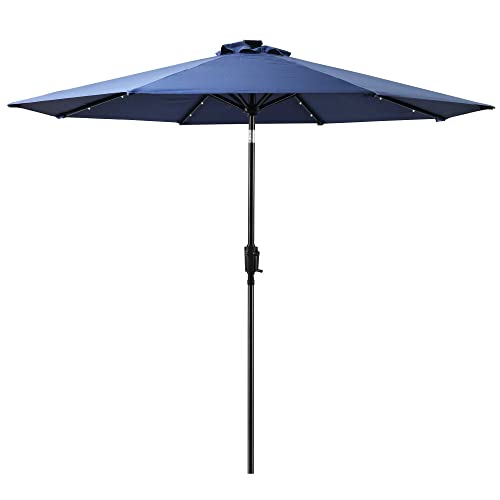 Sun-Ray 811051 9' Round 8-Rib Solar Lighted Patio Umbrella, 32 Led Lights, Crank And Tilt, Aluminum Frame, Navy #TOP8