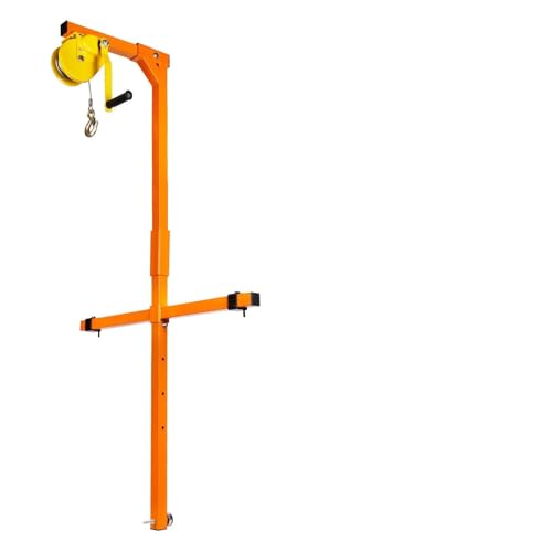 Portable Ladder Crane for AC Installation 115cm Orange Boom 1200Lbs Manual Winch 60FT Wire Rope Corrosion-Resistant Carbon Steel Bracket Ideal for Roof Top or Wall HVAC