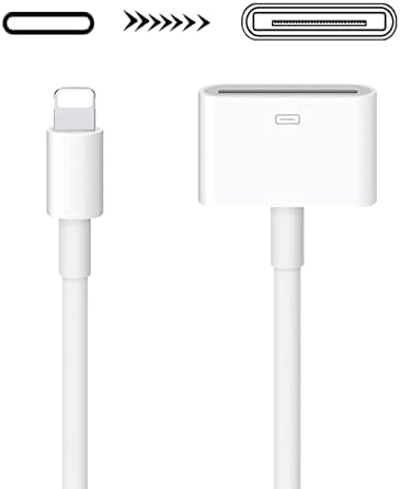 30 Pin to Lightning Adapter, Lightning Cable Adapter, 8-Pin Male to 30-Pin Female Connector Converter with Phone Charger Cable Cord Compatible Phone 14/13/12/11/X/8/7/6/5/4S/4/3/Pad/Pod (White)