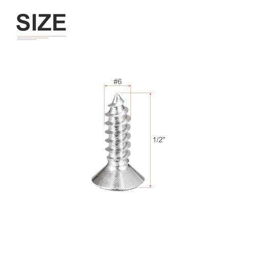 Image of DTGN 20Pcs #6x1 /2 inch Flat Head Wood Screws, 304 Stainless Steel Phillips Self Tapping Screws - Good for Woodworking, Furniture - Silver