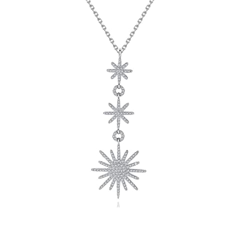 Collier femme plaqué argent soleil forme Y scintillant ras de cou