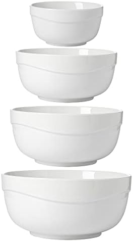 Kook Ceramic Nesting Bowls, 20/44/98/145 oz, Almond, Set of 4