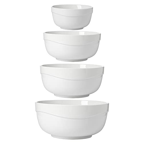 Onniyor Keramik-Servierschalen-Set, 86-44-804-340 ml verschiedene Größen Schüssel-Set zum Servieren, Vorbereitungsschüssel-Set, vielseitiges Rührschüssel-Set für die Küche, 4er-Set, Weiß Cover