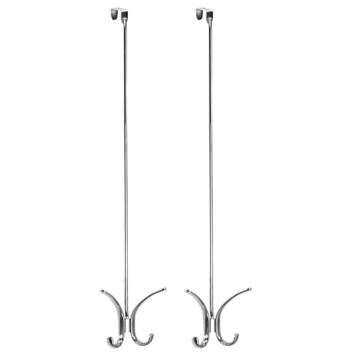 mDesign Modern Metal Long Easy Reach Over-The-Door 4 Prong Hanging Storage Organizer Hook to Hang Jackets Coats Robes Clothing Hats Scarves Purses Leashes Towels 24 Tall 2 Pack - Chrome