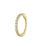 Hoisy Pendientes de Piercing Nariz Aro Titanio 16G 0.8+1.2x12mm, Aro Eternidad con Circonia Cúbica, Piercing Nariz Mujer Oro