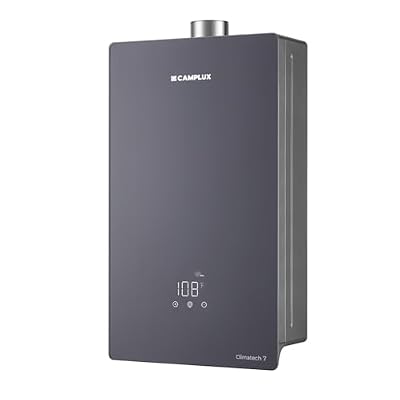 CAMPLUX Climatech 7 Tankless Water Heater Gas, Up to 5 GPM, 102,000 BTU On Demand Tankless Instant Hot Water Heater Natural Gas Indoor, 2.95 inch Flue Pipe Dia, Tempered Glass Panel, Gray