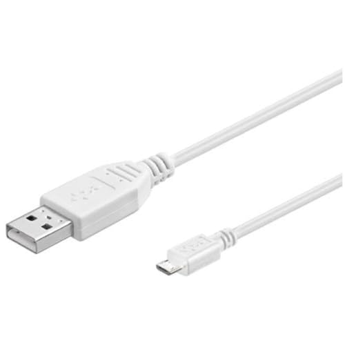 PremiumCord Cable de Conexión USB - Micro USB 1m, Macho a Macho, Cable de Datos de Alta Velocidad 480Mbit/s, 5 Pines, 2X Blindados, AWG28, Color Blanco, 1m