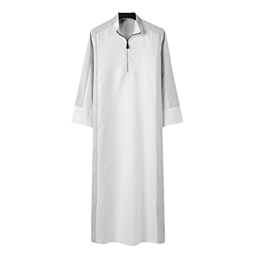 Abaya Dubaï et Kaftan Islamique Blanc pour Homme en Taille XXXXL avec Col Montant