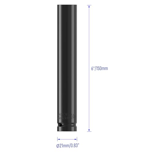 Image of 1 /2 inch Inch Drive by 14mm(9 /16 inch) Deep Impact Socket, Heat-Treated CR-V Steel 6 Inch Length, 6-Point Metric Sizes