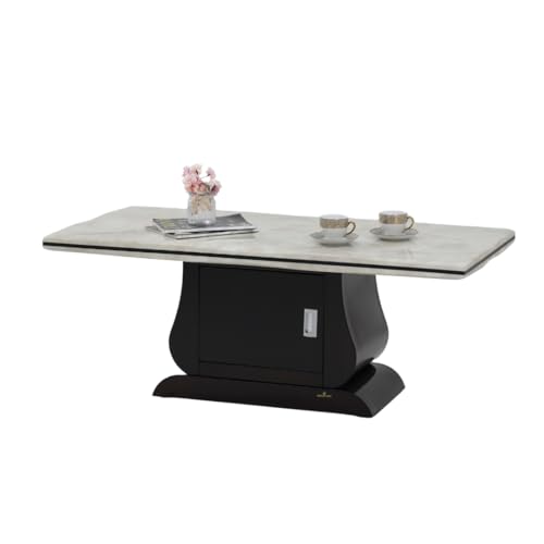 Image of Royaloak Venice Italian Marble Coffee Table | Coffee Table for Living Room with Bevelled Edges, High Gloss Finish, Pedestal Style Base & Ample Storage | Italian Collection