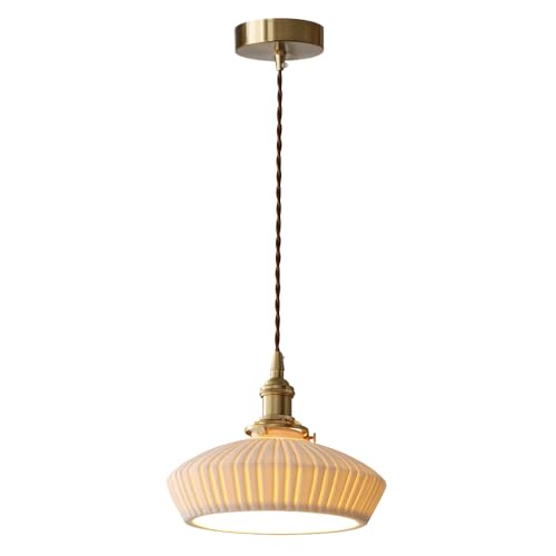 XYBZJP Suspension en céramique blanche, style nordique, hauteur réglable, lustre original en forme de chapeau, luminaires décoratifs pour salle à manger,...