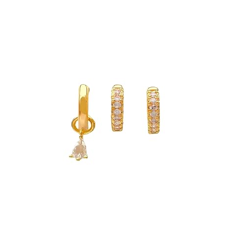 3 Pairs Mini Huggie Earrings Set for Women - Brass Plated with Real Gold Earrings for Multiple Pieces - S925 Sterling Silver Hoop Earrings Jewelry