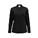SANSHIWU Women's Long Sleeve Tab Collar Clergy Shirt Regular Fit Hidden Placket Blouse for Pastor Minister Church Attire Black 2XL