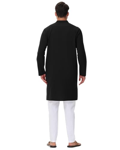 NANAMEEI Mens Kaftan Button Down Men Kurta Thobe Long Sleeve Robe Cotton Linen Muslim Caftan M-3XL3