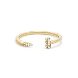 18K Gold Plated Sterling Silver Pave Open Nail Ring Stackable Wedding Band with Cubic Zirconia,...