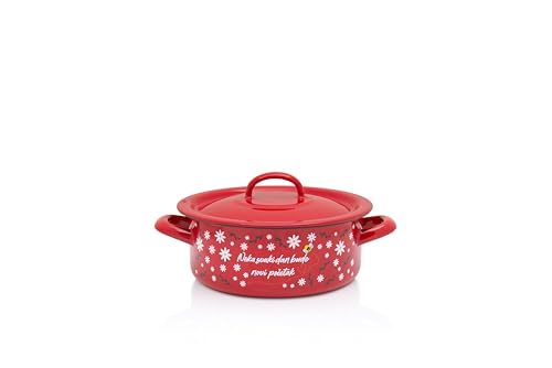 Metalac Olla con tapa, 18 cm, 2 l, abeja roja, esmaltada, diseño vintage