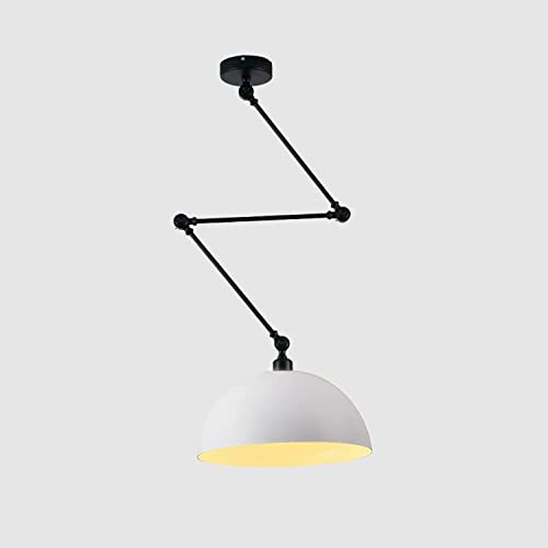 YNDD Lustre Salon, E27 Lampe Suspendue Plafonnier Réglable Plafonnier Suspension avec Bras Oscillant Suspension Luminaire Métal Lustre Industriel Vintage pour Restaurant Chambre Cuisine,Blanc Cover