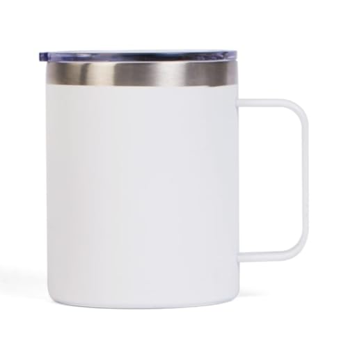 Stainless Steel Travel Mug 360ml - White | Insulated Reusable Coffee Cup for Hot & Cold Drinks | Leak-Resistant Lid | Durable Travel Mug for Office, Commute & Car
