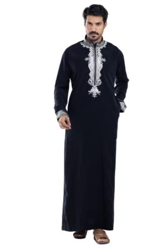EMBROIDERY MEN ARABIC THOBE (56, Black)