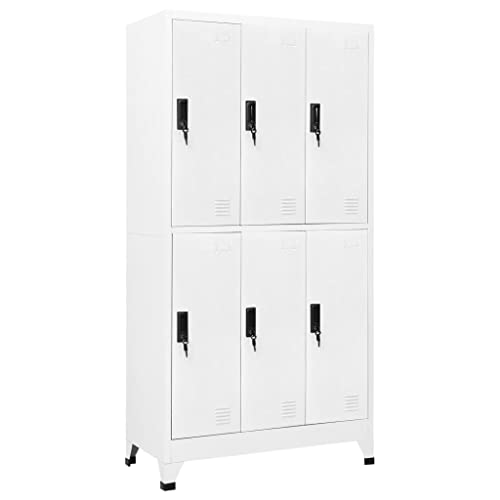 GOLINPEILO Metal Locker Storage Cabinet with 6 Lockable Door, White Steel Locker Storage Organizer for School Office Gym Home Employees Staff Sundries Room 35.4