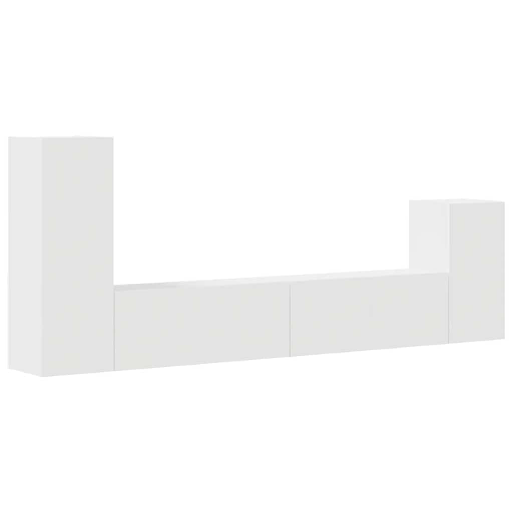 4-TLG. TV-Schrank-Set Weiß Holzwerkstoff, Wandmontage, Modernes Media-Center für Wohnzimmer, Schlafzimmer, 30.5x30x90 cm