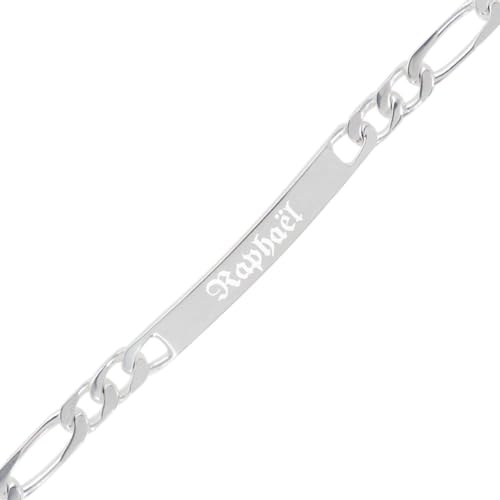Ocadeau Gourmette en argent adulte personnalisée gravée – Gourmette fine avec maille figaro personnalisable – Gourmette avec gravure texte