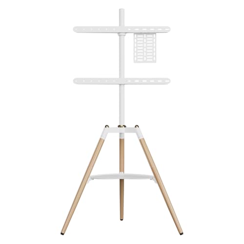 Image of Audiovan Tripod TV Stand Wooden for 32-65 Inch,Floor TV Stand (Height - 1455) 100x100-600x400 VESA TV Corner Stand with Mount /Easel TV Floor Stand (White, 32-65 Inch)