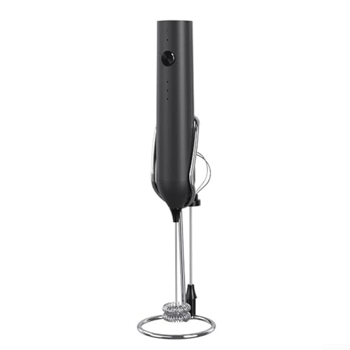 Upluxmira Espumador de leche de café con 3 velocidades de acero recargable de mano Batidor de espuma negro con base de café (negro)