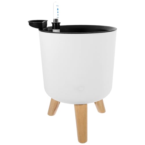 Pot à fleurs d'intérieur blanc moyen avec support bois et indicateur d'eau - 2