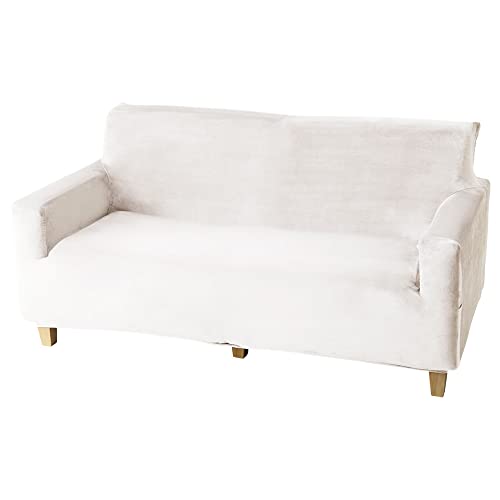 ベロア調ソファーカバー 肘あり 2人/2.5人/3人掛け (2.5人掛け, スノーホワイト)