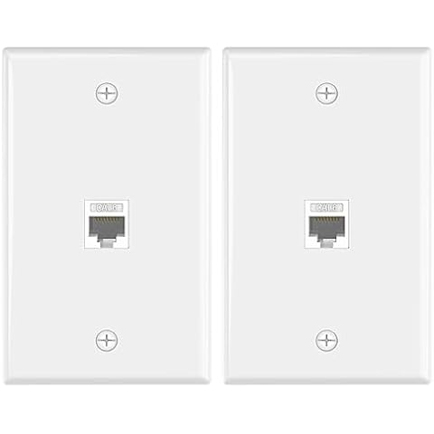 VCE Ethernet Wall Plate (UL Listed), 1-Port Cat6 Female to Female Wall Jack, Keystone Wall Plate with RJ45 Keystone Inline Coupler, White (2-Pack) Cover