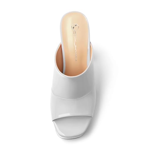 Image of Women Square Open Toe Platform Chunky Heel Slide Sandals | Slip On High Heel Dress Sandals, Elegant Formal Footwear For Wedding Club Evening Party Events