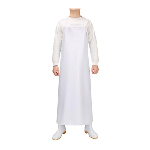 QDMHA Tablier Blanc Imperméable en PVC, Tablier de Travail Robuste Résistant à l'huile et aux Produits Chimiques, Idéal pour la Cuisine, la Vaisselle et l'Industrie