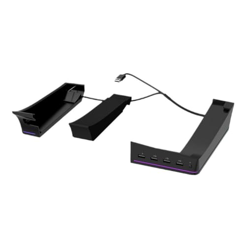 FUANA Soporte para PS5 Pro con 14 modos LED y 4 concentradores USB, para unidad digital y óptica PS5 Pro, cable de auriculares negro