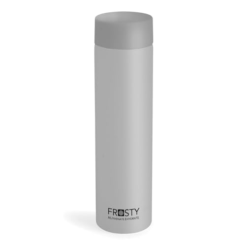 Image of Premium Slim Square Water Bottle BPA Free Plastic Frosty Finish Leak Proof Fridge Fit Freezer Safe Drinking Bottle for School Office Gym Travel Use (Round Bottal)