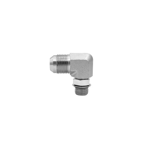 Image of 6801-12-08-NWO Hydraulic Hose Adapter Fitting 3 /4 inch Male JIC 37 Flare(1-1 /16 inch-12UNF)x1 /2 inchMale Adjustable Nut O-Ring Boss(3 /4 inch-16UNF) 90Elbow SAE Pipe Joints Connector Carbon Steel