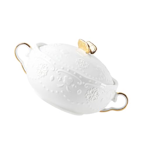 COLLBATH Juego De 2 Soperas De Porcelana Tapa y Doble Asa, Para Sopa, Ensaladas y Yogur, Apto Para Uso Diario y Fácil Limpieza