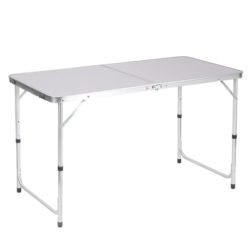 Greenfields Heavy Duty Folding Table 3 Height Adjustable Portable Aluminium Camping & Picnic Table | 4FT x 2FT Fire-Resistant MDF Top with Carry Handle | Indoor Outdoor Use