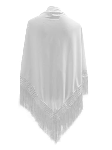 Yusons Xaile de manila, em em triângulo para mulher, xailes de flamenco adulto de cor lisa, cantões de lamenca, tamanho único, Branco, Tamanho único