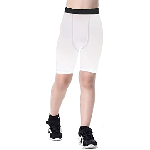 Sanke Youth Boys Soccer Running Shorts Sports Athletic Compression Short Leggings/Tights for Girls - white - X-Large Cover