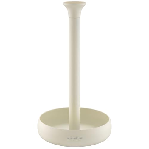 simpletome キッチンペーパーホルダー 卓上 片手で切れる巻き上げたまま保管 重り付きベース (マットクリーム)