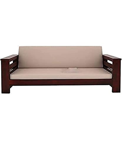 Image of Solid Wood 3 Seater Sofa Set for Living Room | Sofa Set for Living Room Furniture | Wooden 3 Seater Sofa Set for Living Room | Teak Wood Sofa Set (Brown, Walnut Finish)