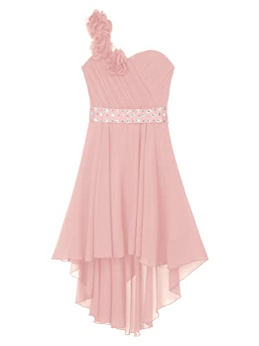 YiZYiF Kids One Shoulder Flower Girl Dress for Wedding Party Pleated Chiffon Junior Bridesmaid Dress Pageant Ball Gown3