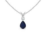 Angara Blue Sapphire Teardrop Pendant with Diamond in Silver (6x4mm Blue Sapphire)