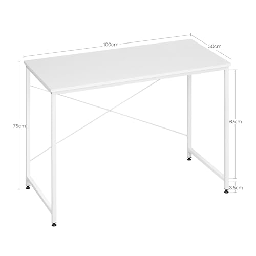 WOLTU Schreibtisch 100x50cm, Kleiner Computertisch, Bürotisch eckig, PC Tisch mit Metallgestell, für Büro Homeoffice Arbeitszimmer Schlafzimmer, aus Holzwerkstoff, Weiß