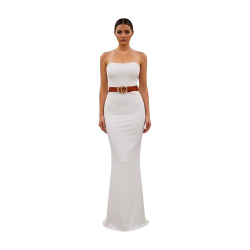 Women’s Brown Skinny Fashion Belt – Stretch Waistband with Gold CC Rhinestone Buckle – Adjustable High Waist or Hip Belt Fits S/M Waist WB33