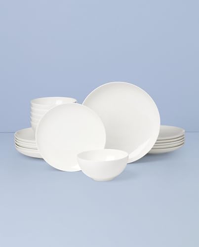 Image of Lenox Dinnerware Sets, Studio 1414 Coupe 18-Piece Dinnerware Set, Service For 6, Bone China Material, Dishwasher Safe, Microwave Safe, Bowls, Plates And Bowls, Dinner Dishes, Plates (White, 18 Piece)